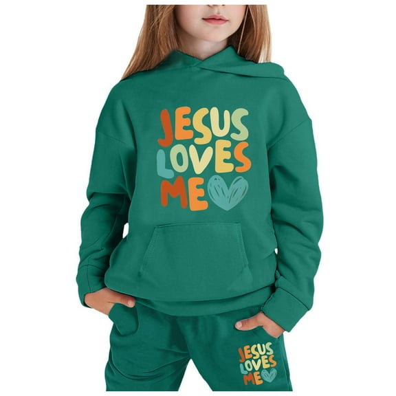 LIUYUNNN Kids Tracksuit Sets 2PC Long Sleeve Letter Green Hoodie Sweatpants Joggers Set Warm Fall Winter Clothes Teen Girl Trendy Clothes 8-9 Years Boys Girls Fall and Winter Outfits