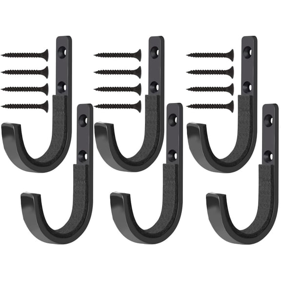 4-Pack Heavy Duty Carbon Steel J-Hooks, Garage Wall Mount Storage Organizer for Tools and Ladders, Utility Garden Hook with Screws, 3.9 inch