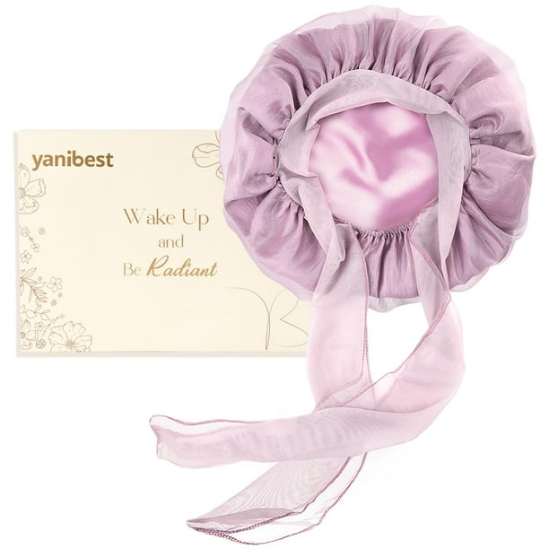 Gorro de seda YANIBEST para mujeres que duermen con forro de satén morado