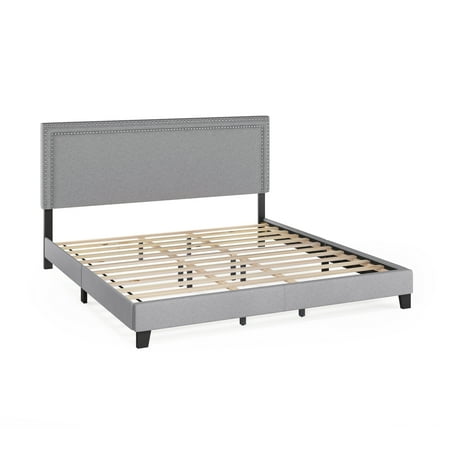 Furinno Laval Double Row Nail Head Bed Frame 12PC Slat Style Glacier King