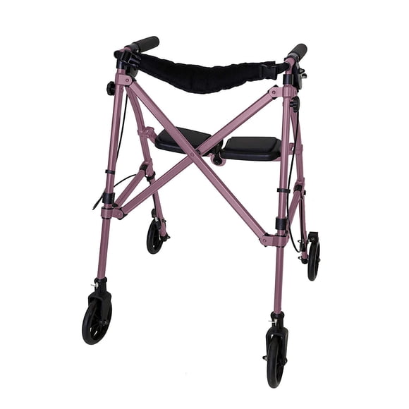 Andador con ruedas Stander Wonder, ligero, plegable y compacto, ideal para personas mayores y adultos. Ruedas de 6 pulgadas, frenos con bloqueo y asiento acolchado con respaldo. Color: rosa real.
