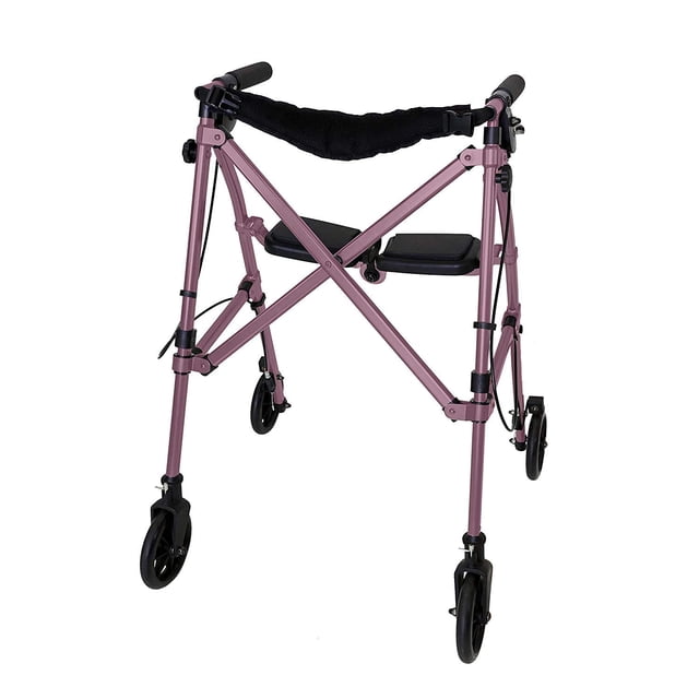 Andador con ruedas Stander Wonder, ligero, plegable y compacto, ideal para personas mayores y adultos. Ruedas de 6 pulgadas, frenos con bloqueo y asiento acolchado con respaldo. Color: rosa real.