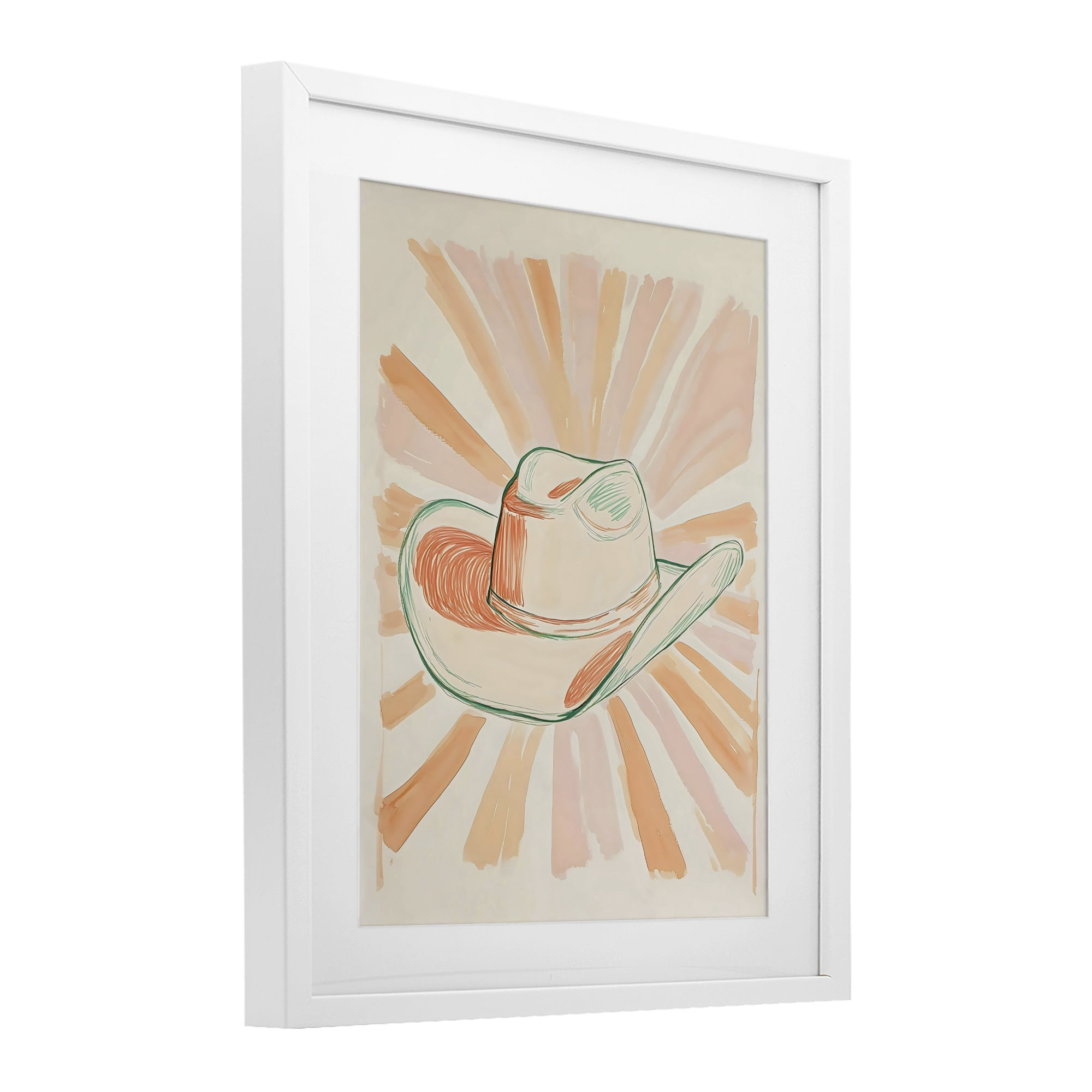 Stupell Industries Sunburst & Cowboy Hat White Framed Print Under Glass, design by The Prints Vibe