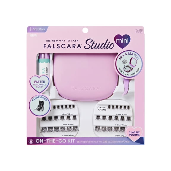 Kiss FALSCARA Studio Mini On-The-Go Kit, Classic Volume, 8-12mm, 36 Lash Clusters
