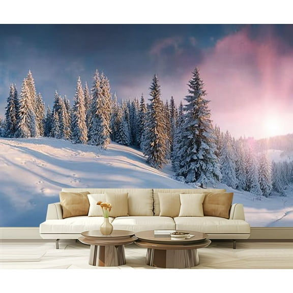 Peel and Stick Wallpaper Panorama winter sunrise mountains Modern Art Wall Mural Decor Self Adhesive and Removable 69in x 98in