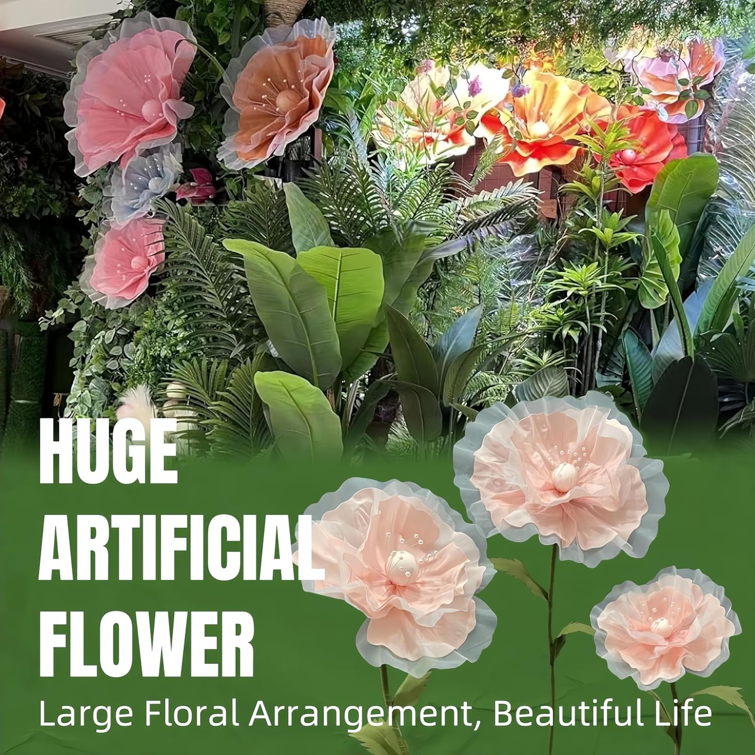 Louis Garden 5.3' High 3-Base EVA Artificial Flower Backdrop Giant Flowers for Decoration, Purple