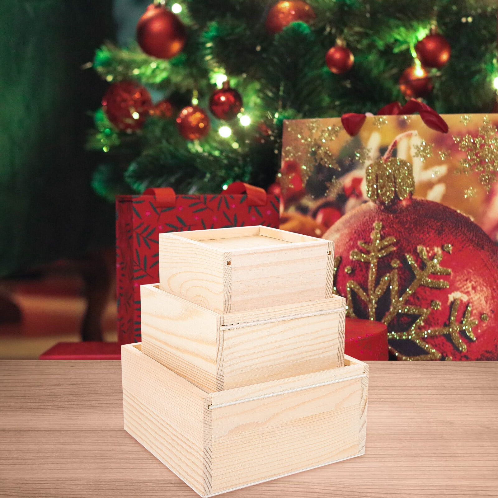 Wooden boxes 3pcs Wooden Box Wooden Tool Box Photo Storage Box Jewelry Sliding-lid Wooden Box