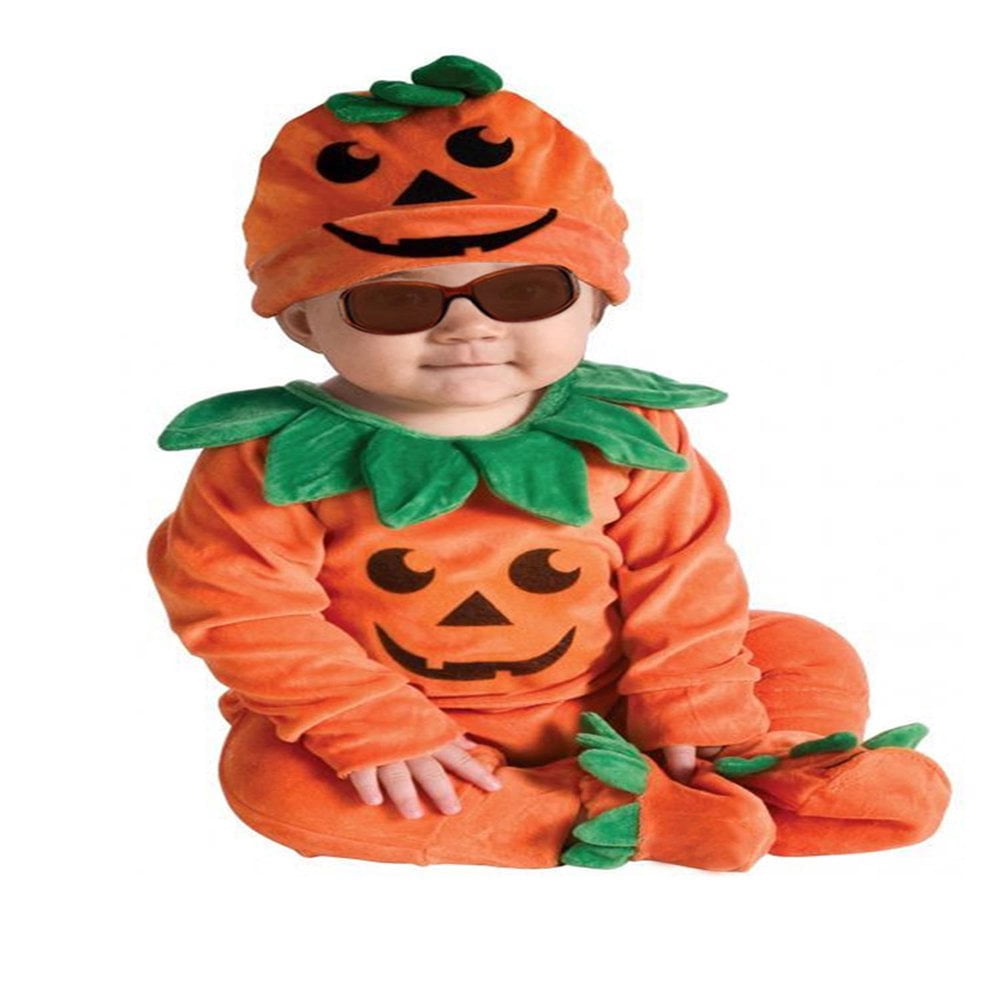 Baby Boy Girl Halloween 3 Pcs Clothes Set Orange Pumpkin Face Pattern Romper Cap and Slipper Socks Sets