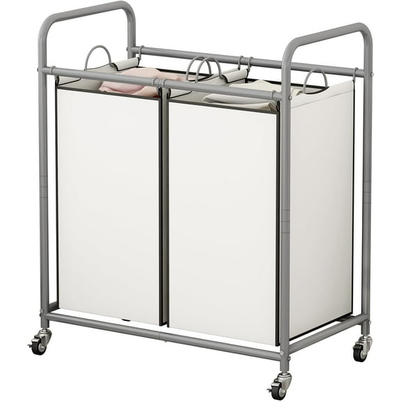 Laundry Sorter Basket 2 Bag Laundry Hamper Cart with Rolling Removable Bags Laundry Organizer Cart for Clothes Storage, Beige (2 Bags, Beige)