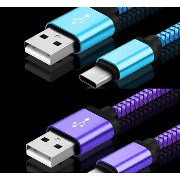 GJX 2Pcs USB Cable Super Fast Charging Android Charger Cable,Nylon Braided USB Type C Cable Micro USB Cable,Purple and Blue,6ft