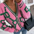 thumbnail image 2 of ZQGJB Fall Cardigans for Women Vintage Printed Long Sleeve Button V Neck Cable Knitted Pullover Sweaters Loose Lightweight Baggy Outwear Tops Pink S, 2 of 8