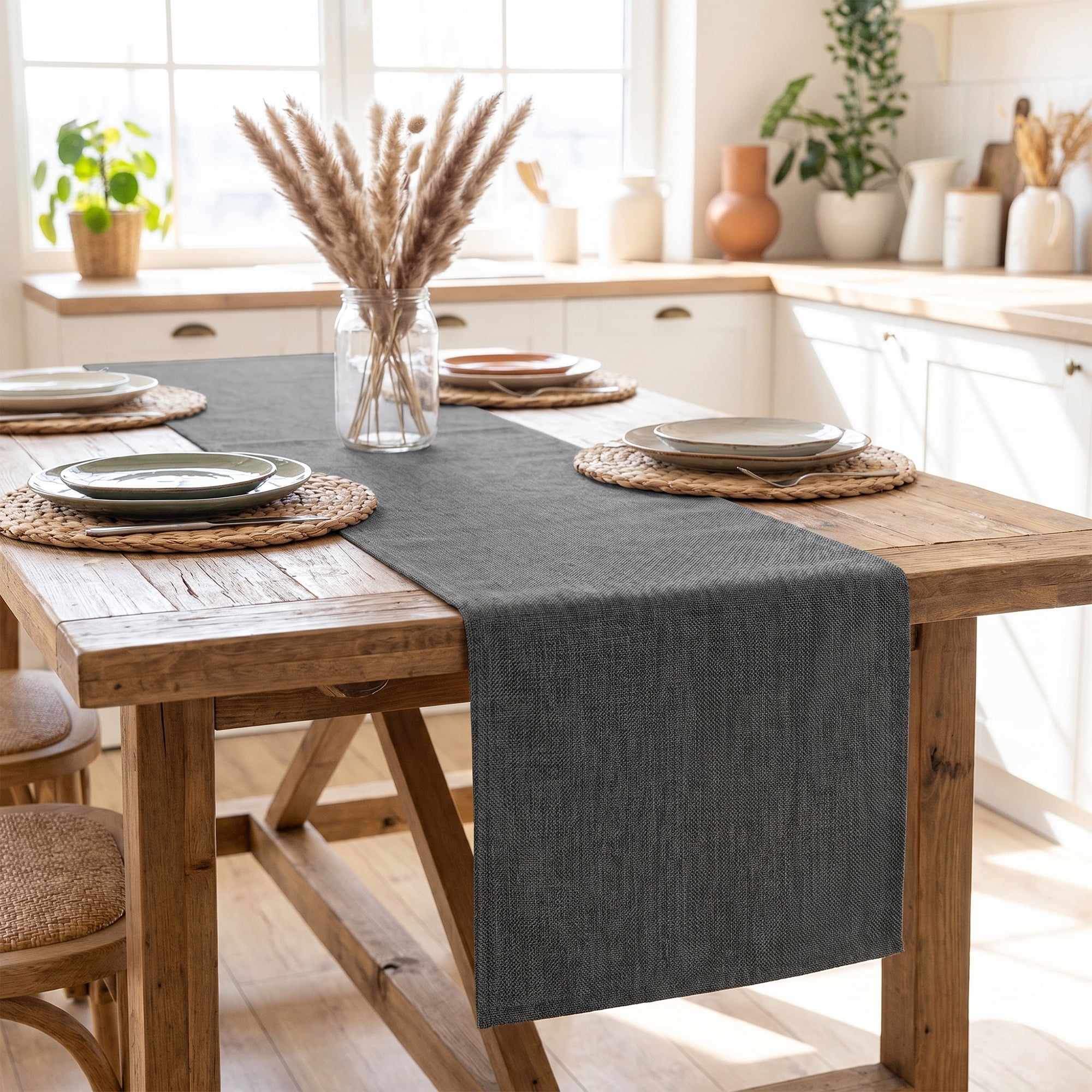 Unique Bargains Washable Polyester Kitchen Runner for Dining Table Gray 13" x 60.2"