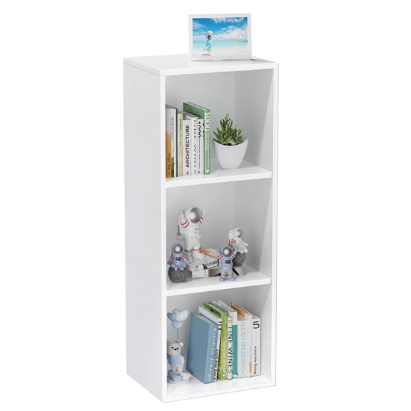 VAFHYLLIS White 3 Cube Storage Organizer, 3 Tier Cube Low Bookcase Freestanding Storage Display Organizer for Home Office, Three-Cubes Open Shelf Short Bookshelf