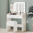 thumbnail image 1 of Vanity Desk with Mirror and LED Lights - Makeup Vanity Desk with Power Outlet and Cushioned Stool - Dressing Table with 2 Drawers and 3 Lighting Modes Adjustable Brightness for Bedroom - White, 1 of 7