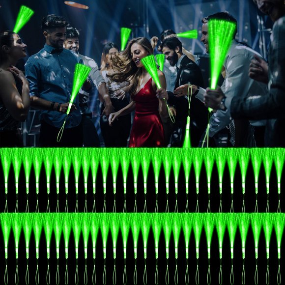 Varitas de fibra óptica verdes YOFOBU con iluminación LED, 60 unidades
