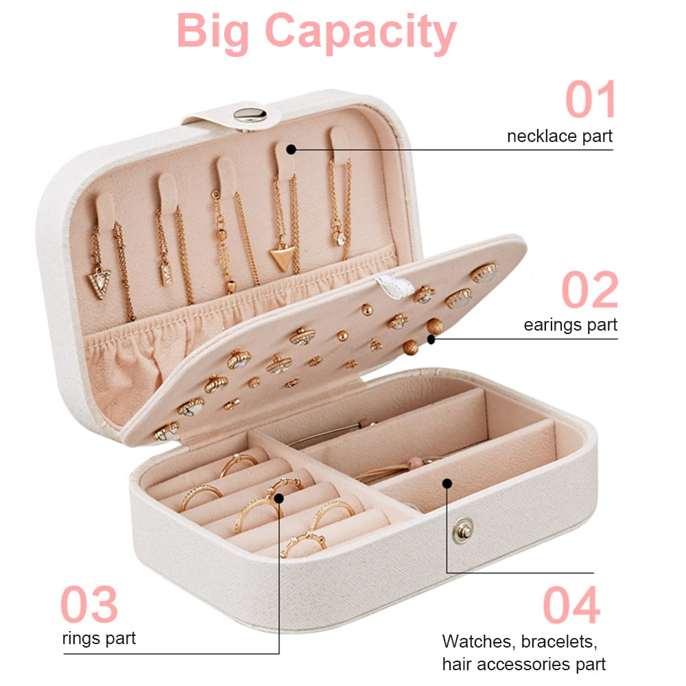 Details about   Jewelry Box,Necklace Ring Storage Organizer Double Layer Travel Synthetic Lea... 