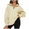 thumbnail image 1 of sudadera con cremallera de color sólido de manga larga de moda casual para mujer caqui / m, 1 of 6