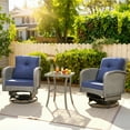 thumbnail image 2 of 3 Piece Outdoor Bistro Swivel Chairs Set, Patio Bistro Set w/ 360° Swivel Rocking Chairs & Table, All-Weather Conversation Set with Metal Frame for Patio Backyard Porches or Garden - Navy Blue, 2 of 9