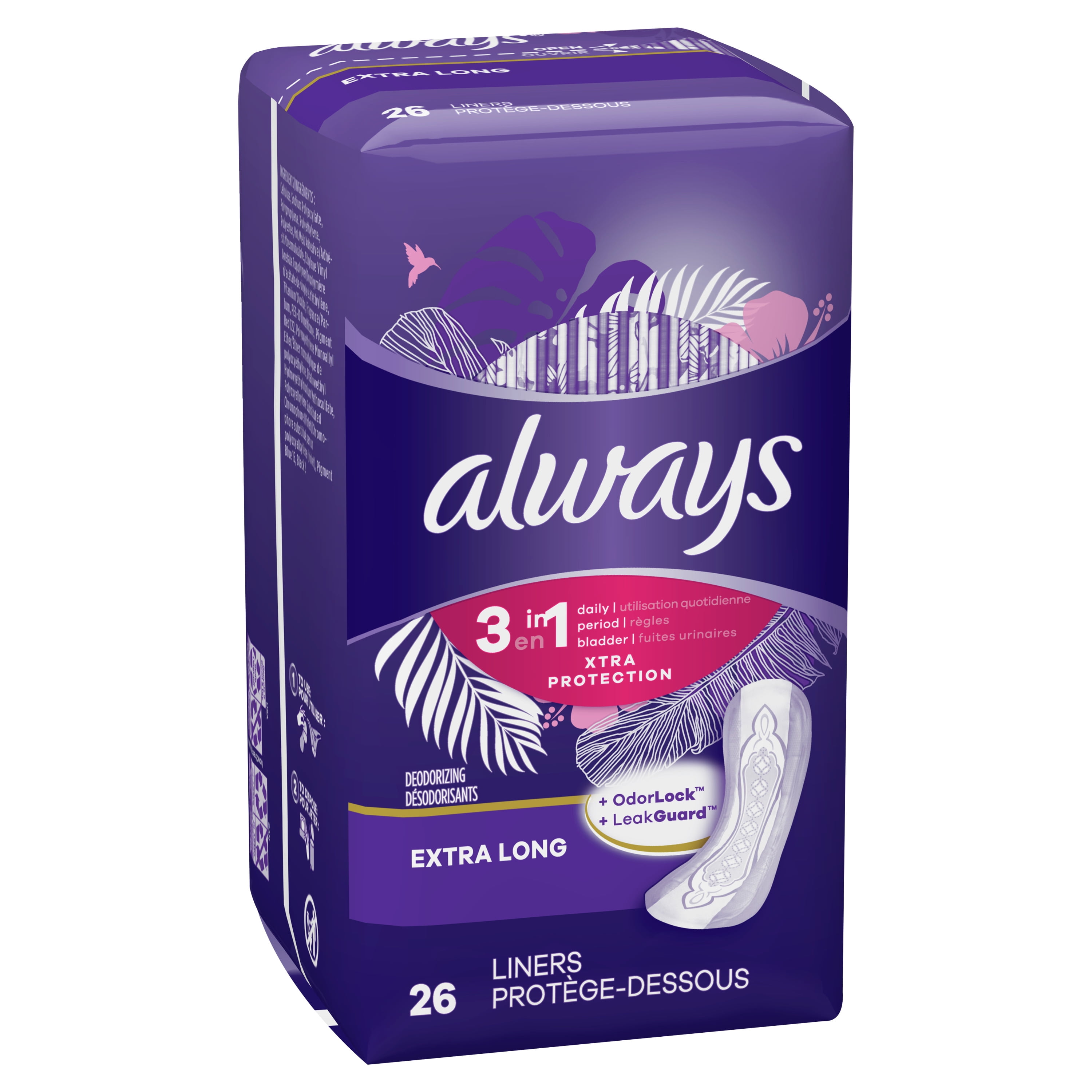 Always Xtra Protection 3-in-1 Daily Liners Extra Long, Unscented, 26 Ct 