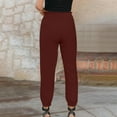 thumbnail image 4 of Babysbule Womens Sports Drawstring Pants Color Cotton And Linen Elastic Waist Long Straight Trousers, 4 of 8