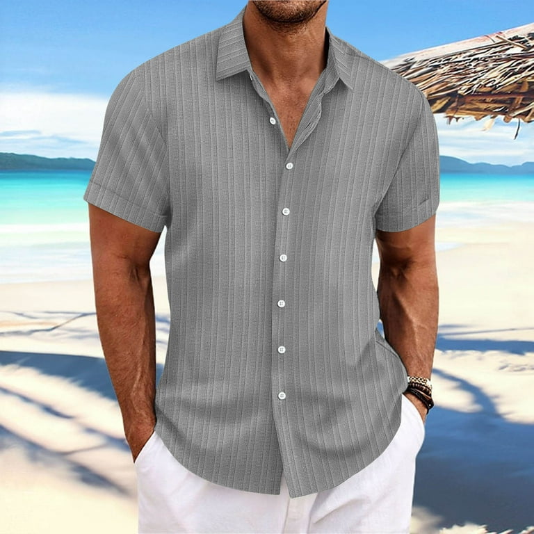 Men Casual Turn-down Collar Short Sleeve Button Closure Shirt Tops