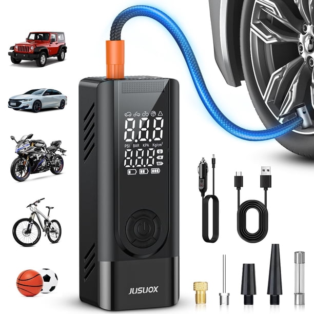 Compresor de aire portátil para inflar neumáticos JUSUOX 150 PSI con batería