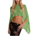 thumbnail image 3 of Jinhomg Women Sheer Poncho Top Lightweight Knit Crochet Tops Shrug Bolero Mesh Batwing Sleeve Sweater Cover Up High Low Hem Beachwear Army Green,Free Size, 3 of 6