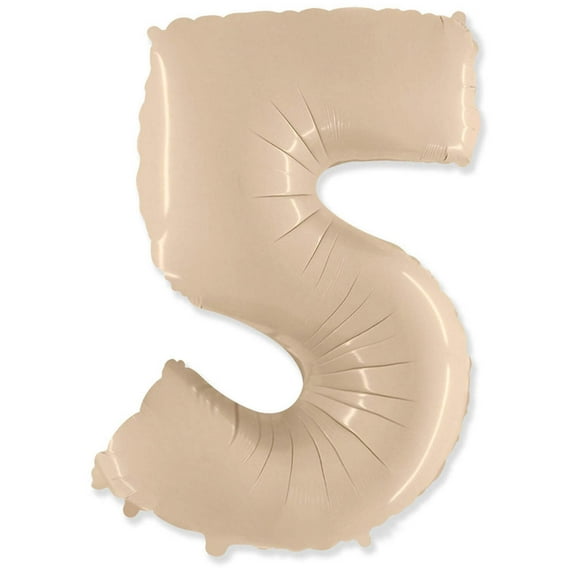 42 inch Number 5 - Party Brands - Satin Cream Foil Mylar Balloon - Party Supplies Decorations
