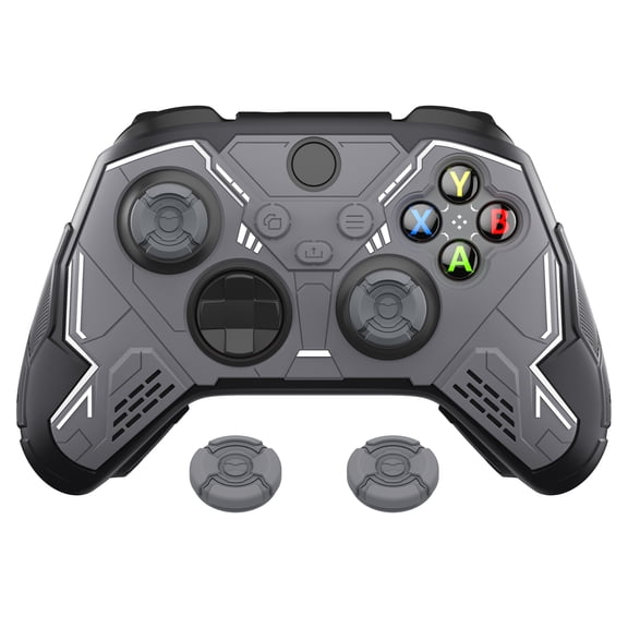 PlayVital Stellar Mecha Silicone Cover for Xbox Series X/S,Anti-slip Grip w/ Thumb Caps - Black & Gunmetal Gray