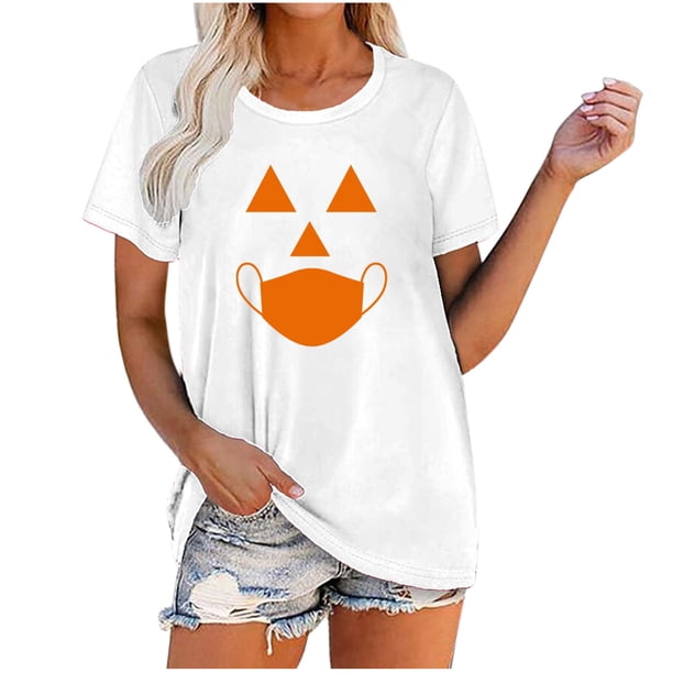 Camiseta casual de manga corta para mujer de Halloween con estampado divertido para mujer Fridja gope3673
