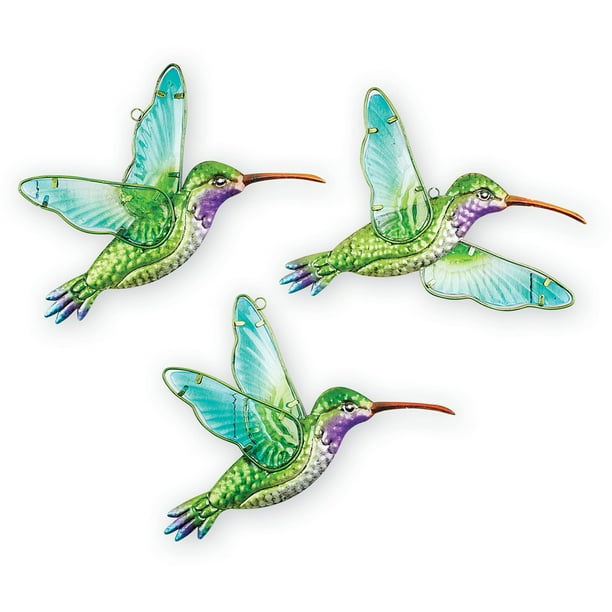 Hummingbird Wall Art With Hand Painted Stained Glass Wings And