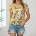 thumbnail image 2 of Essentials Womens Tees Tops Basic Shirts Sequin Short Sleeve Round Neck Disco Party Summer Blouse Night Out 2025 Fall Outfits, 2 of 3