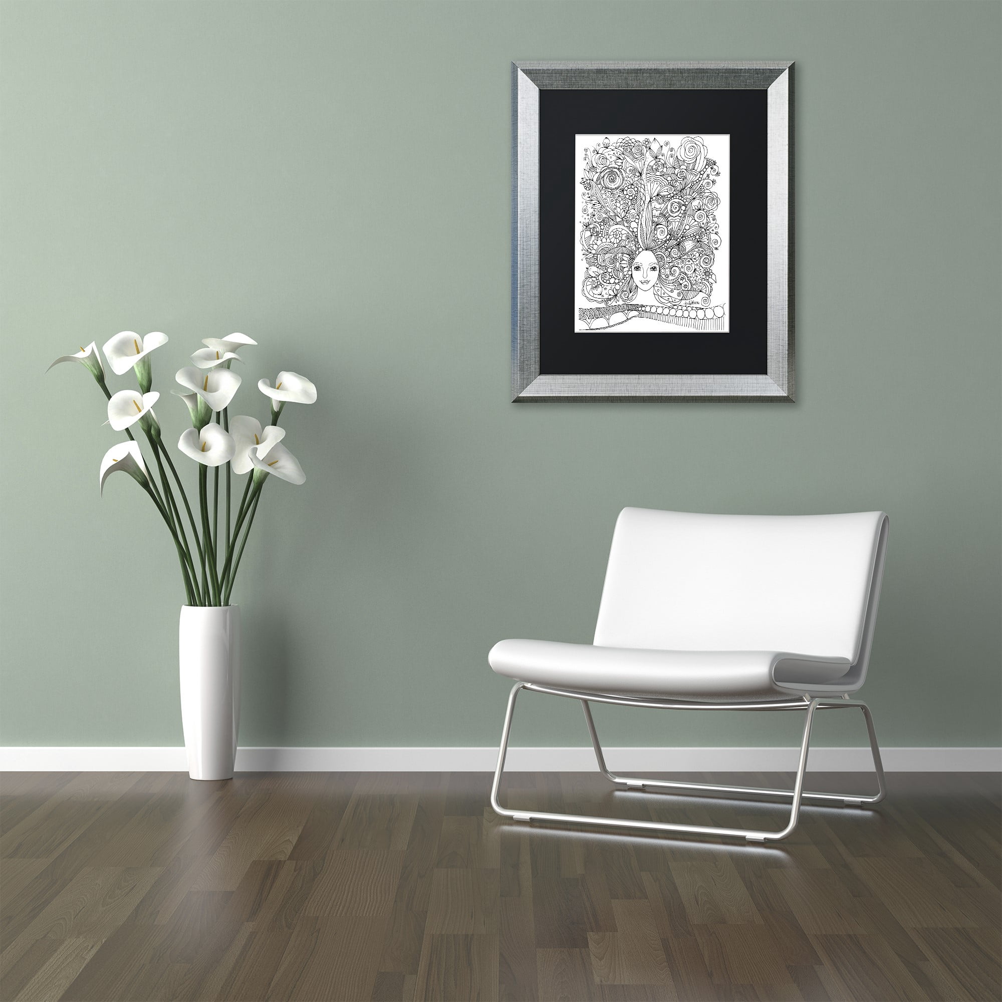 Trademark Fine Art "Flower Girls 18" Canvas Art by KCDoodleArt Black Matte, Silver Frame