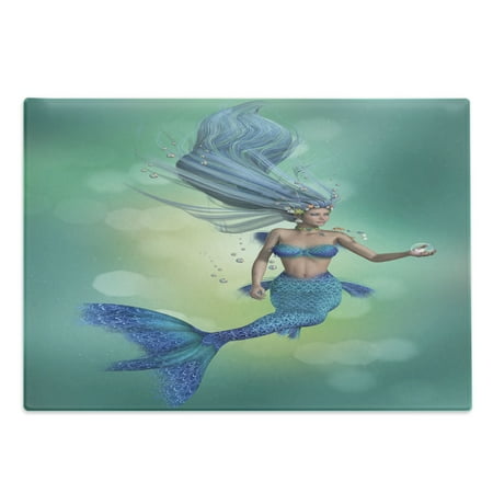 

Underwater Cutting Board Mermaid Upper Body of a Woman and the Tail of Fish for Swimming Marine Life Decorative Tempered Glass Cutting and Serving Board Large Size Teal Pale Blue by Ambesonne