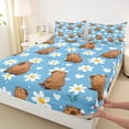 thumbnail image 2 of jejeloiu Cute Capibara Full Size Sheets,Rustic Flower Daisy Bed Sheets,Brown Blue White Sheet Sets For Child,Microfiber Bedroom Decor,4 Pieces, 2 of 7