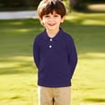 thumbnail image 2 of Toddler Kids Collared Long Sleeve Cotton Polo Shirts Boys Girls Basic Daily Wear School Uniform Shirts 2026,2Y,Navy, 2 of 4