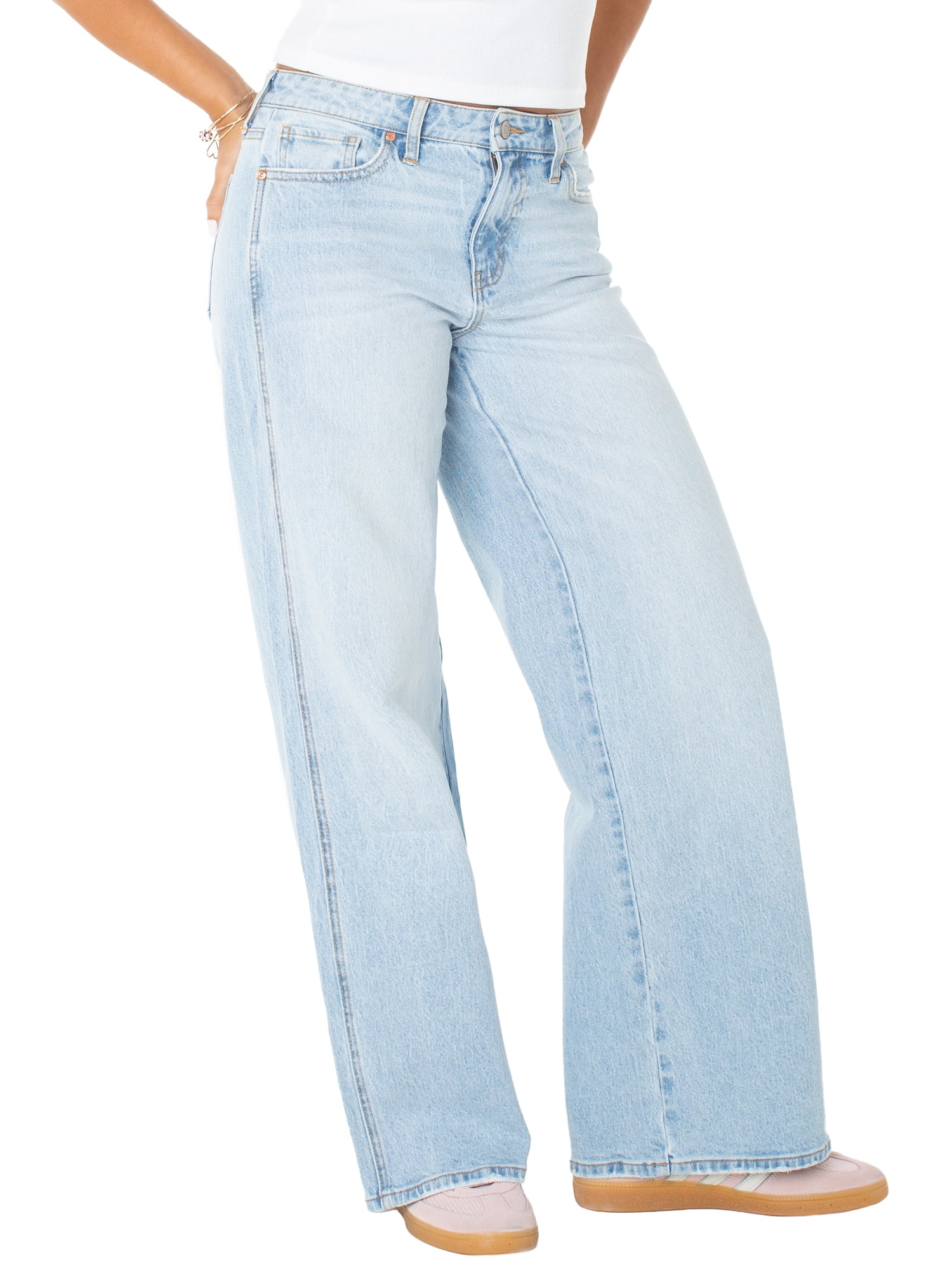 Celebrity Pink Women's and Women's Plus Baggy Wide Leg Jeans, Available in 30", 32", and 34" inseams, Sizes 1-24W