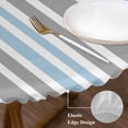 thumbnail image 3 of Blue Grey Stripes Round Tablecloth, Fitted Table Cover with Elastic for 55"-60" Round Tables, Simple Striped Lines Minimalist Modern Table Cloth Outdoor Indoor Dinning Party Waterproof Tablecloths, 3 of 7