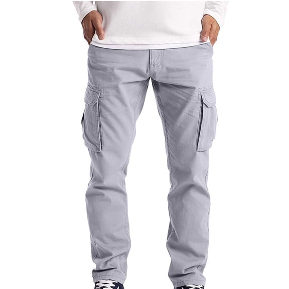 LEKWK Cargo Pants for Men Slim Fit Casual Work Trousers Lightweight Stretch Twill Outdoor Hiking Pants with Side Flap Pockets Classic Straight Leg Streetwear Gray XXXXL