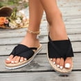 thumbnail image 2 of Rokment Women's Straw Flip Flops Flat Slides Sandals Bohemian Beach Stylish Casual Dress Slip on Lightweight Comfortable Walking Slippers Summer Black Size 6, 2 of 7