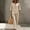 Khaki, variant on Womens 3/4 Length Sleeve Travel Sets 2 Piece Outfits Gauze Two Piece Pant Set Loose Fit Linen Matching Outfit Linen Lounge Matching Set Women's Linen 2 Piece Set Pink S