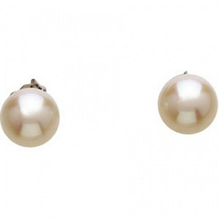 Button Shape Pearl - 14k White Gold Round Shape White Akoya Pearl Button Earrings