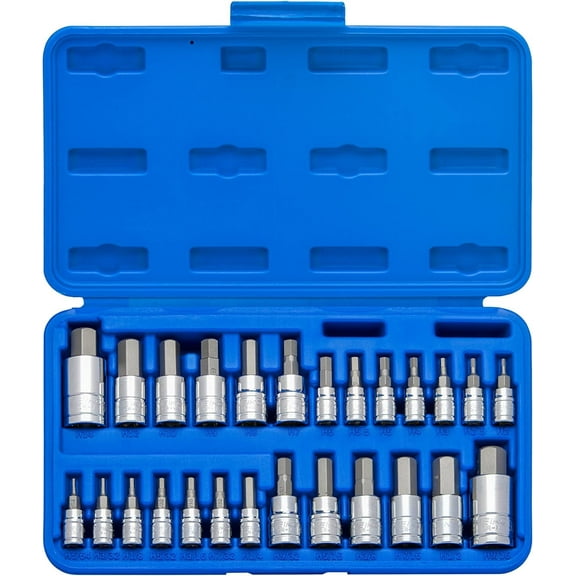 Neiko 01144A Tamper-Proof Hex Bit Socket Set, 26 Pieces | SAE (5/64-9/16”) and Metric (2-14MM)