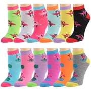 Flamingo Pattern Women's Novelty Ankle Socks, Assorted Colors Size 9-11, 12 Pairs