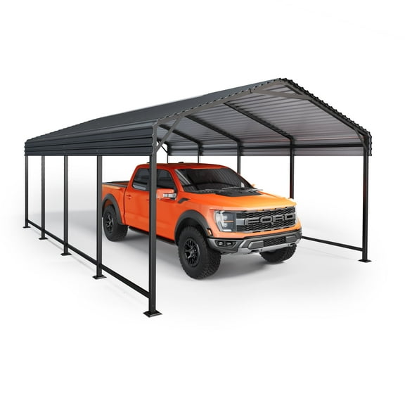 EASYHAWK 12x20 FT Heavy Duty Galvanized Steel Carport - Outdoor Metal Carport Vehicle Shelter for Cars, Trucks, SUVs, Boats & Tractors