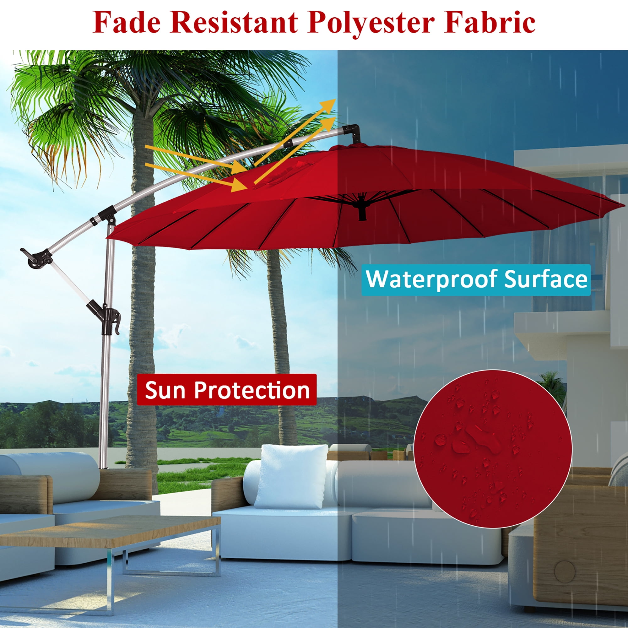 Costway 120" Burgundy Market Patio Umbrella, Water-Resistant