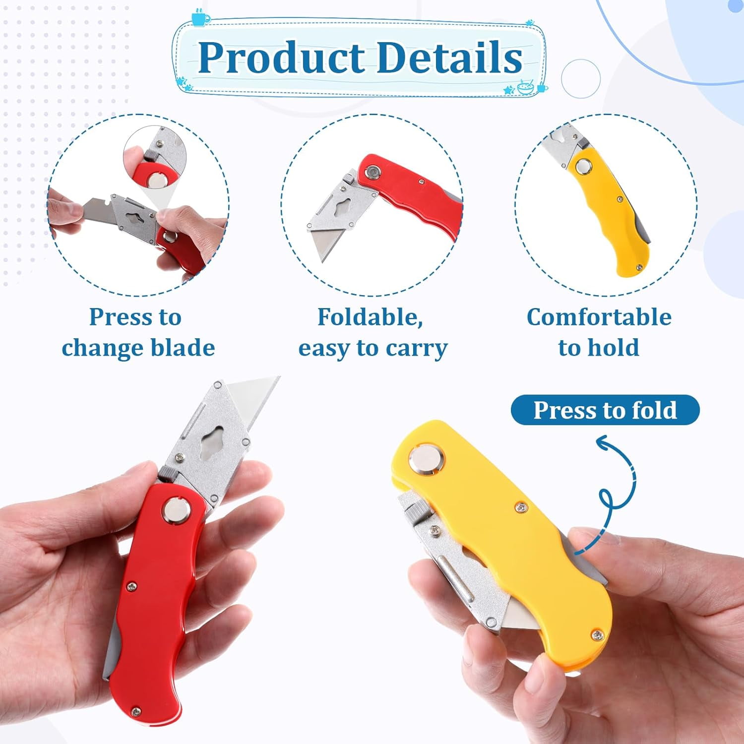 16Pcs Folding Utility Knife with 40Pcs Replacement Blades, Retractable Box Cutter Knife Heavy Duty Work Knife for Cardboard, Boxes and Cartons