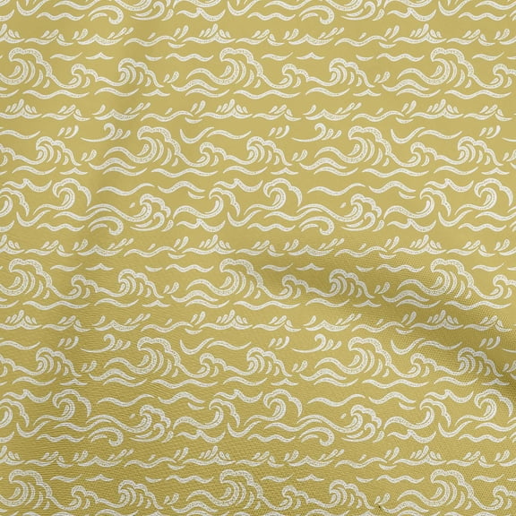 oneOone Georgette Viscose Gamboge Yellow Fabric Asian Japanese Wave Sewing Material Print Fabric By The Yard 42 Inch Wide