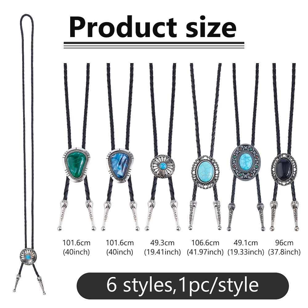 6Pcs 6 Styles PU Leather Acrylic & Resin Cord Bolo Tie Lariat Necklaces for Women Silver 19.41~41.97 inch (49.3~106.6cm) 1pc/style