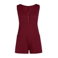 thumbnail image 5 of Summer Sleeveless Women Henley Shorts Jumpsuit Waffle Romper with Pocket, 5 of 6